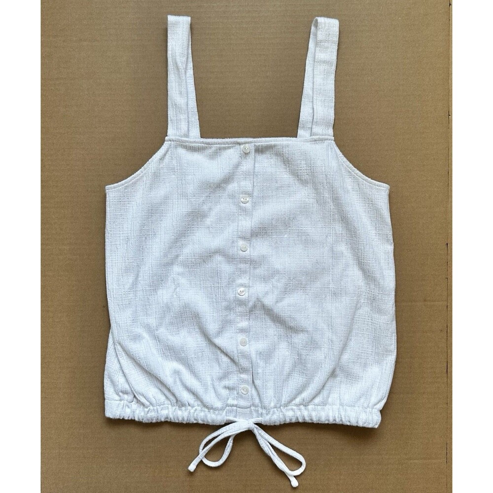 Loft White Cropped Tank Top Women’s Size M Button Up Tie Front Boho Blouse